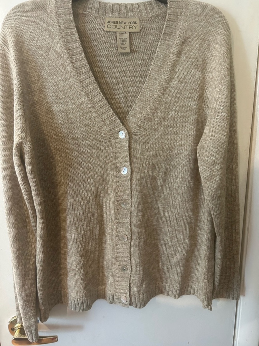 Women’s Jones New York Taupe Button-Front V-Neck Cardigan